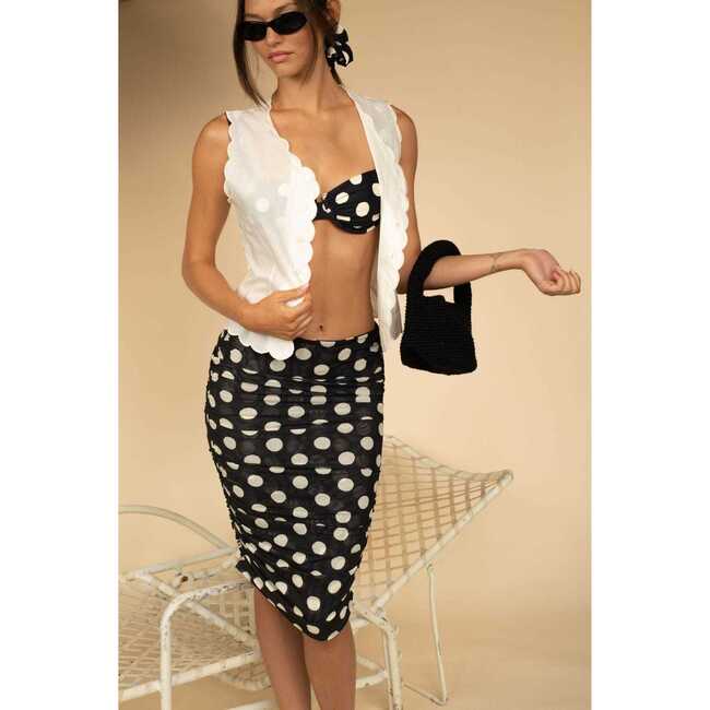 Mesh Ruched Midi Skirt, Polka Dot