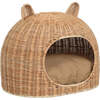 Cat Ear 20" x 14.5" Coastal Handwoven Water Hyacinth Pet Bed with Machine-Washable Cushion, Light Brown - Pet Beds - 1 - thumbnail