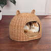 Cat Ear 20" x 14.5" Coastal Handwoven Water Hyacinth Pet Bed with Machine-Washable Cushion, Light Brown - Pet Beds - 2