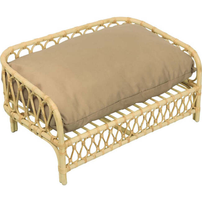 Elevated 27.5" x 17" Bohemian Handwoven Rattan Pet Daybed with Machine-Washable Cushion, Light Brown