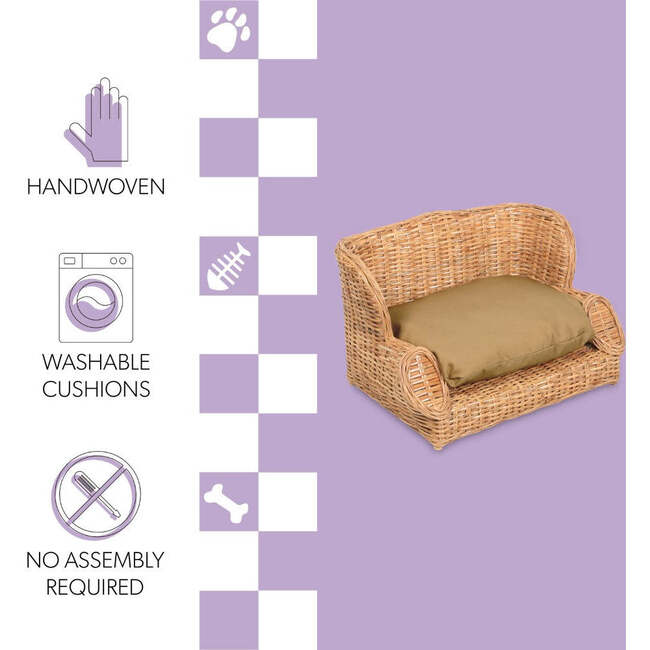 Classic 27.5" x 18" Mediterranean Handwoven Water Hyacinth Pet Daybed with Machine-Washable Cushion, Light Brown - Pet Beds - 4
