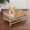 Elevated 27.5" x 17" Bohemian Handwoven Rattan Pet Daybed with Machine-Washable Cushion, Light Brown - Pet Beds - 2