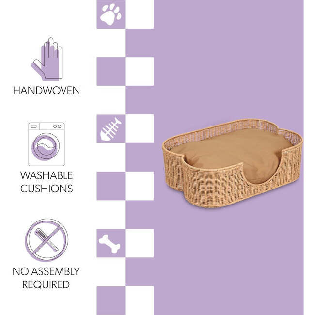 Scallop Tropical Handwoven Water Hyacinth Pet Bed with Machine Washable Cushion, Light Brown - Pet Beds - 4