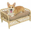 Elevated 27.5" x 17" Bohemian Handwoven Rattan Pet Daybed with Machine-Washable Cushion, Light Brown - Pet Beds - 3