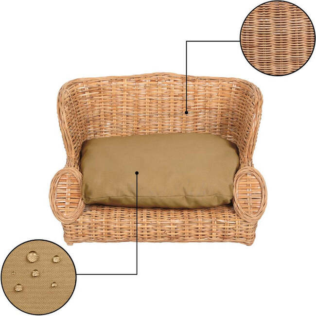 Classic 27.5" x 18" Mediterranean Handwoven Water Hyacinth Pet Daybed with Machine-Washable Cushion, Light Brown - Pet Beds - 6