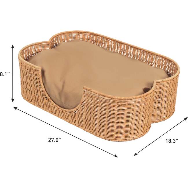 Scallop Tropical Handwoven Water Hyacinth Pet Bed with Machine Washable Cushion, Light Brown - Pet Beds - 5