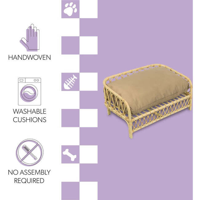Elevated 27.5" x 17" Bohemian Handwoven Rattan Pet Daybed with Machine-Washable Cushion, Light Brown - Pet Beds - 4