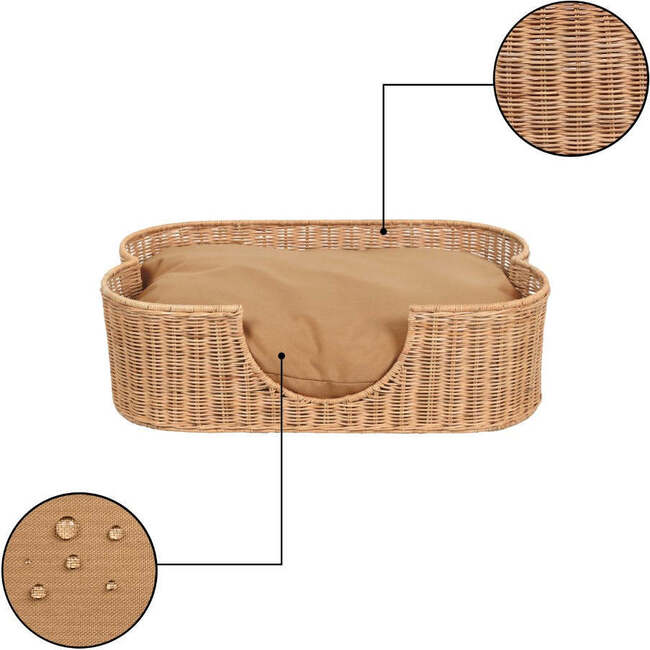 Scallop Tropical Handwoven Water Hyacinth Pet Bed with Machine Washable Cushion, Light Brown - Pet Beds - 7