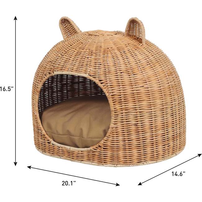 Cat Ear 20" x 14.5" Coastal Handwoven Water Hyacinth Pet Bed with Machine-Washable Cushion, Light Brown - Pet Beds - 5