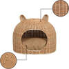 Cat Ear 20" x 14.5" Coastal Handwoven Water Hyacinth Pet Bed with Machine-Washable Cushion, Light Brown - Pet Beds - 6