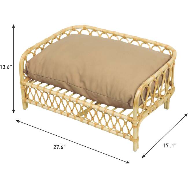 Elevated 27.5" x 17" Bohemian Handwoven Rattan Pet Daybed with Machine-Washable Cushion, Light Brown - Pet Beds - 5
