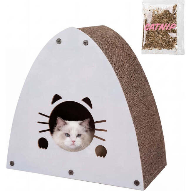 Koko 19" Modern Cardboard Triangle Cat Cave Scratcher with Catnip, Gray