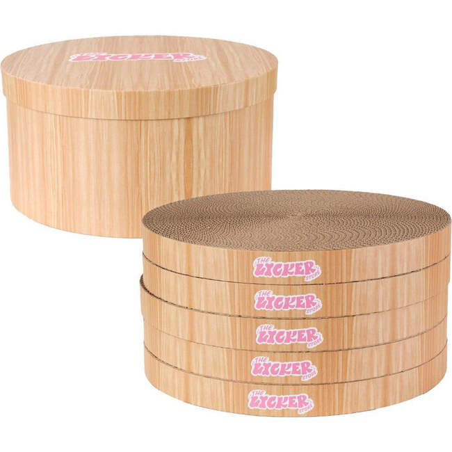 Kate 12" Modern Patterned Cardboard Reversible Cat Scratcher Pad In Box with Catnip, Brown Wood Grain Finish (5-Pack)