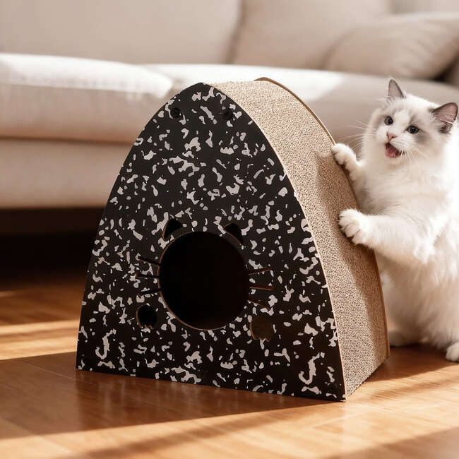 Koko 19" Modern Cardboard Triangle Cat Cave Scratcher with Catnip, Black/White - Pet Accessories - 3