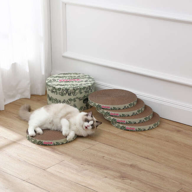 Kate 12" Modern Patterned Cardboard Reversible Cat Scratcher Pad In Box with Catnip, Checker Black/White (5-Pack)