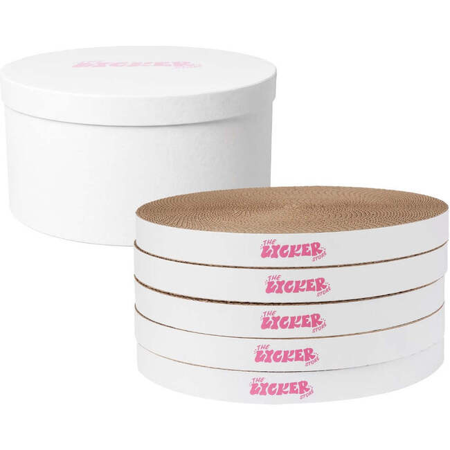 Kate 12" Modern Patterned Cardboard Reversible Cat Scratcher Pad In Box with Catnip, Plain White (5-Pack) - Pet Accessories - 3