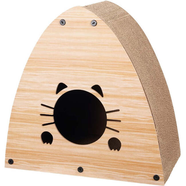 Koko 19" Modern Cardboard Triangle Cat Cave Scratcher with Catnip, Brown Wood Pattern - Pet Accessories - 4
