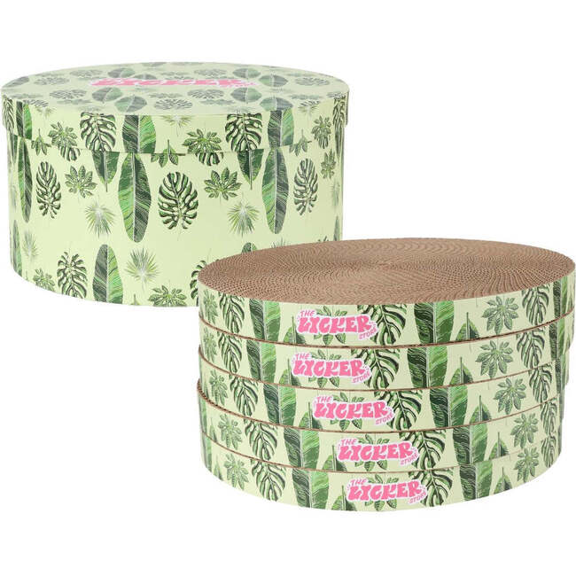 Kate 12" Modern Patterned Cardboard Reversible Cat Scratcher Pad In Box with Catnip, Leaf Mint/Green (5-Pack) - Pet Accessories - 3
