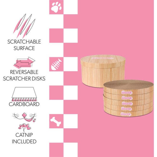 Kate 12" Modern Patterned Cardboard Reversible Cat Scratcher Pad In Box with Catnip, Brown Wood Grain Finish (5-Pack) - Pet Accessories - 3