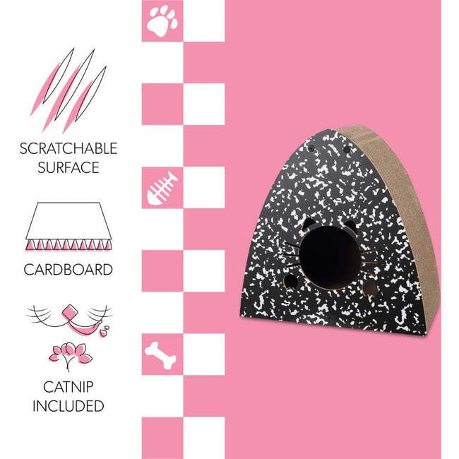 Koko 19" Modern Cardboard Triangle Cat Cave Scratcher with Catnip, Black/White - Pet Accessories - 5