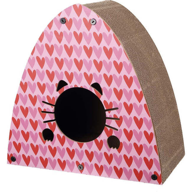 Koko 19" Modern Cardboard Triangle Cat Cave Scratcher with Catnip, Pink/Red - Pet Accessories - 4