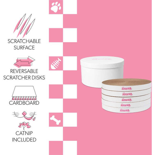 Kate 12" Modern Patterned Cardboard Reversible Cat Scratcher Pad In Box with Catnip, Plain White (5-Pack) - Pet Accessories - 4