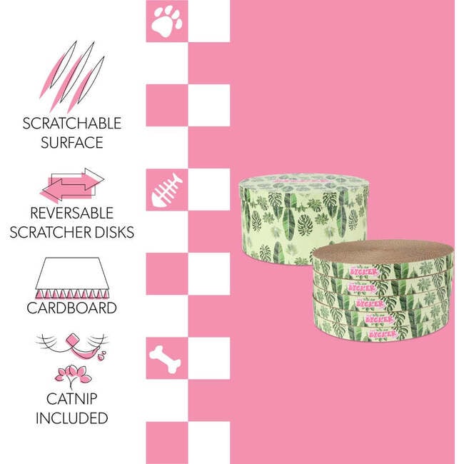 Kate 12" Modern Patterned Cardboard Reversible Cat Scratcher Pad In Box with Catnip, Leaf Mint/Green (5-Pack) - Pet Accessories - 4