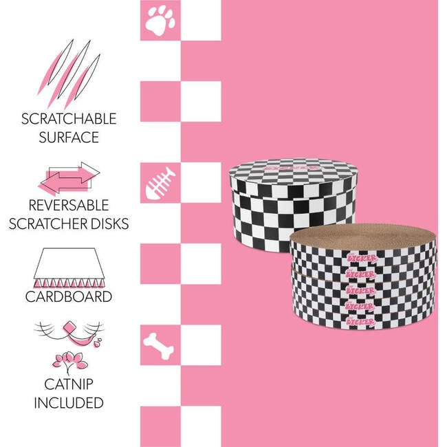 Kate 12" Modern Patterned Cardboard Reversible Cat Scratcher Pad In Box with Catnip, Checker Black/White (5-Pack) - Pet Accessories - 4