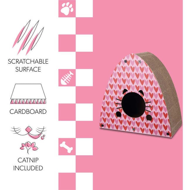 Koko 19" Modern Cardboard Triangle Cat Cave Scratcher with Catnip, Pink/Red - Pet Accessories - 5