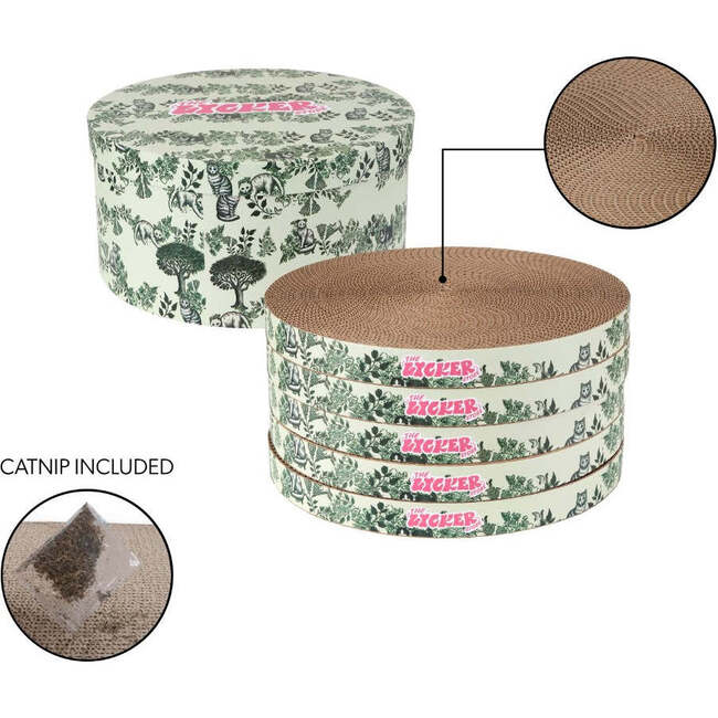 Kate 12" Modern Patterned Cardboard Reversible Cat Scratcher Pad In Box with Catnip, Cat Green (5-Pack) - Pet Accessories - 6