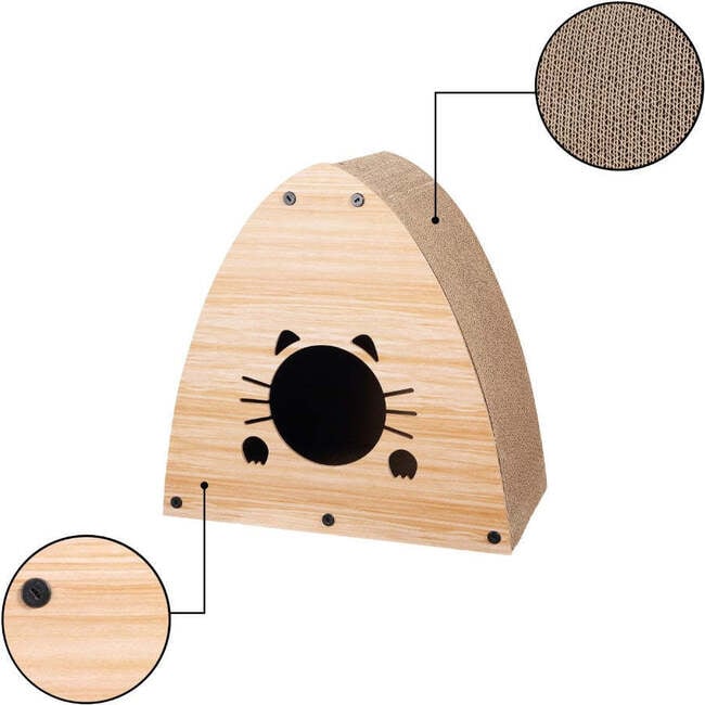 Koko 19" Modern Cardboard Triangle Cat Cave Scratcher with Catnip, Brown Wood Pattern - Pet Accessories - 7