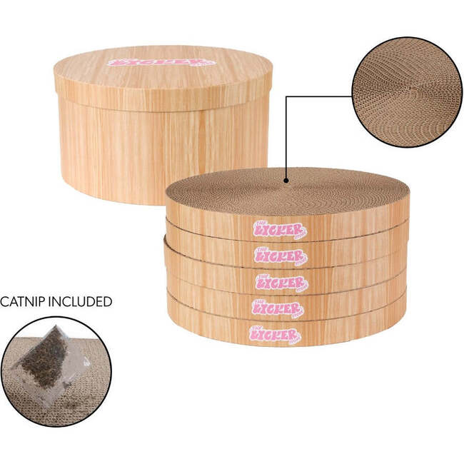 Kate 12" Modern Patterned Cardboard Reversible Cat Scratcher Pad In Box with Catnip, Brown Wood Grain Finish (5-Pack) - Pet Accessories - 5