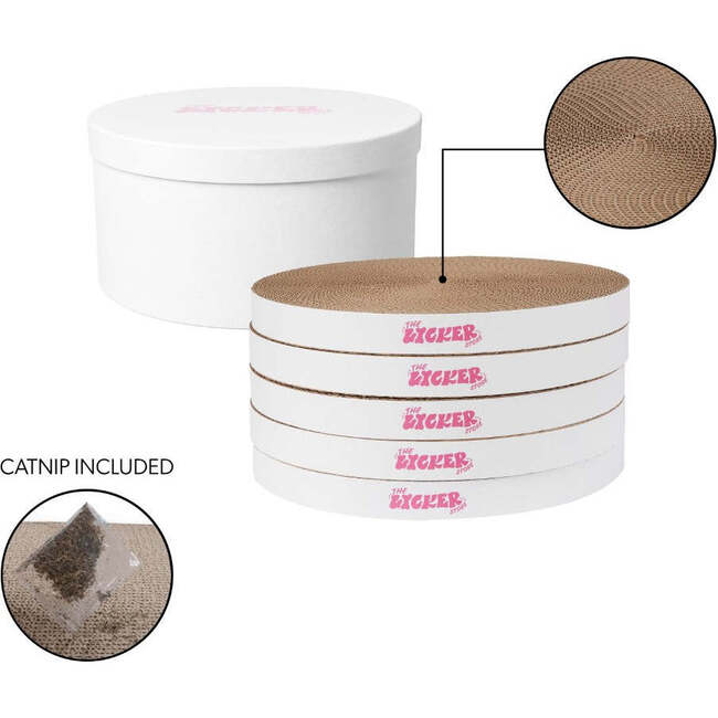 Kate 12" Modern Patterned Cardboard Reversible Cat Scratcher Pad In Box with Catnip, Plain White (5-Pack) - Pet Accessories - 6