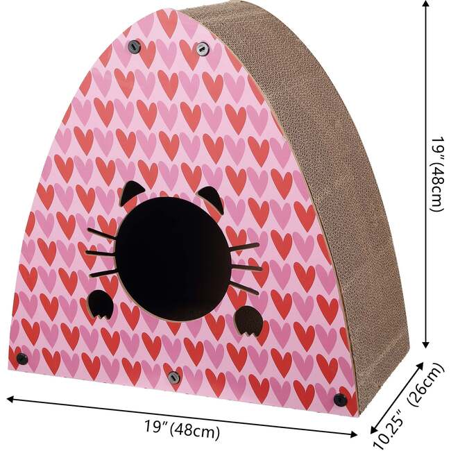 Koko 19" Modern Cardboard Triangle Cat Cave Scratcher with Catnip, Pink/Red - Pet Accessories - 6