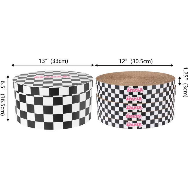 Kate 12" Modern Patterned Cardboard Reversible Cat Scratcher Pad In Box with Catnip, Checker Black/White (5-Pack) - Pet Accessories - 5