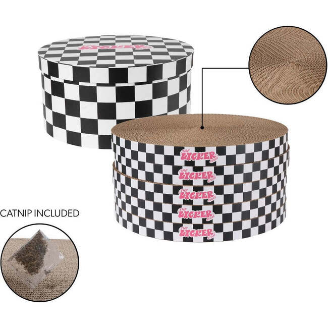 Kate 12" Modern Patterned Cardboard Reversible Cat Scratcher Pad In Box with Catnip, Checker Black/White (5-Pack) - Pet Accessories - 6
