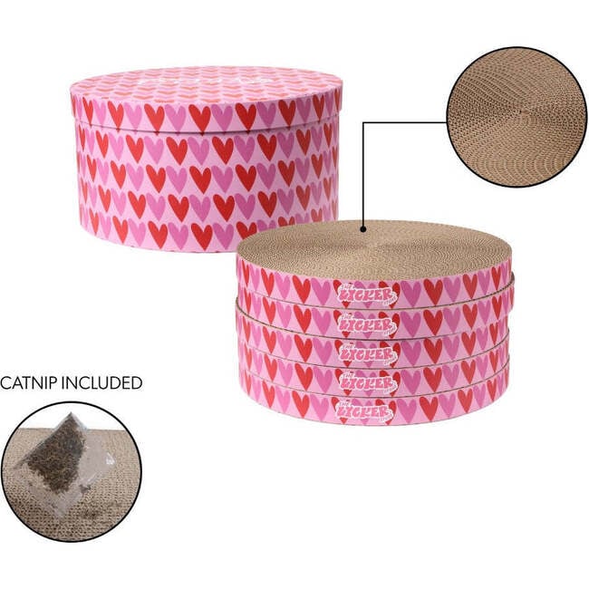 Kate 12" Modern Patterned Cardboard Reversible Cat Scratcher Pad In Box with Catnip, Hearty Pink/Red (5-Pack) - Pet Accessories - 6