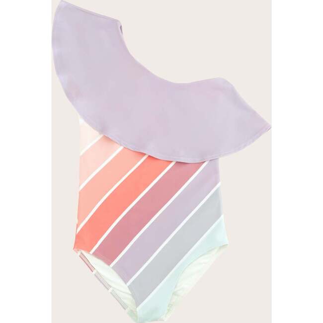 Coral Sea Rainbow One Shoulder Ruffle