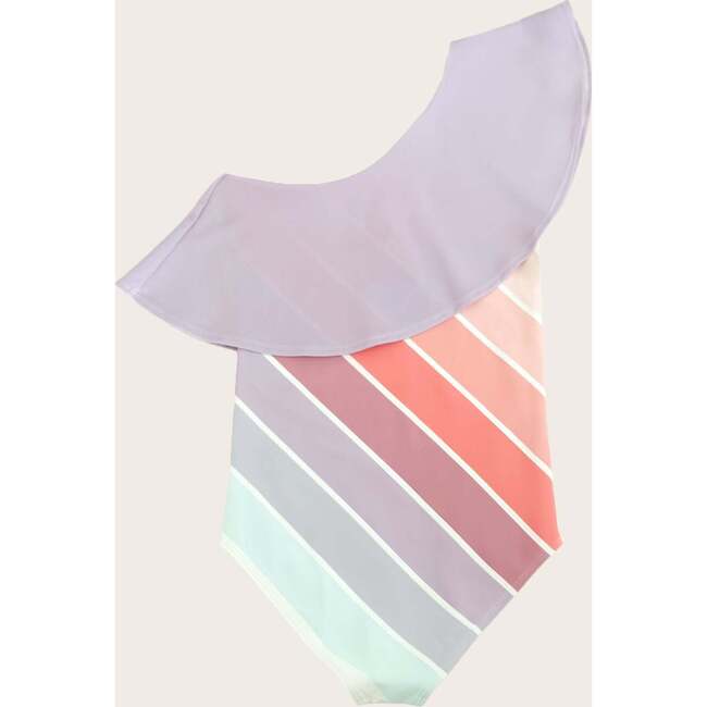 Coral Sea Rainbow One Shoulder Ruffle