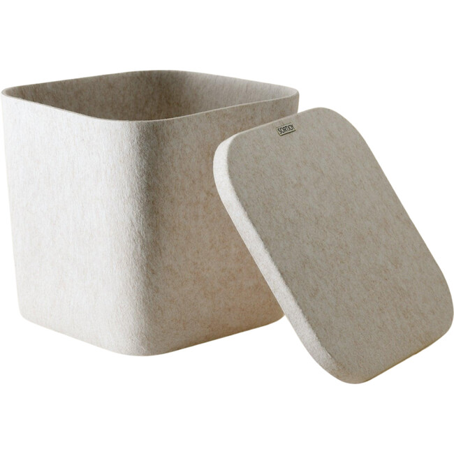 Sculpted Bin - Original with Lid, Stone