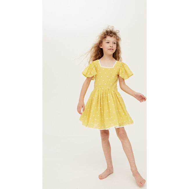 Square The Circle Embroidered Dress, Sour Lemon Spot - Dresses - 2
