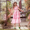 Amelie Tiered Frills Embroidered Dress With Tie Straps, Pink - Dresses - 2