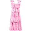 Amelie Tiered Frills Embroidered Dress With Tie Straps, Pink - Dresses - 3