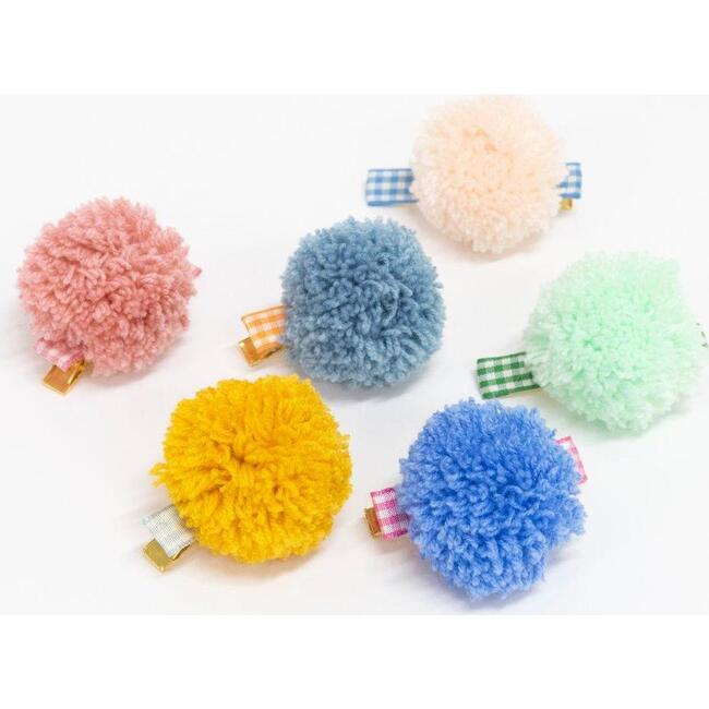 Gingham And Big Pompom Hair Clips
