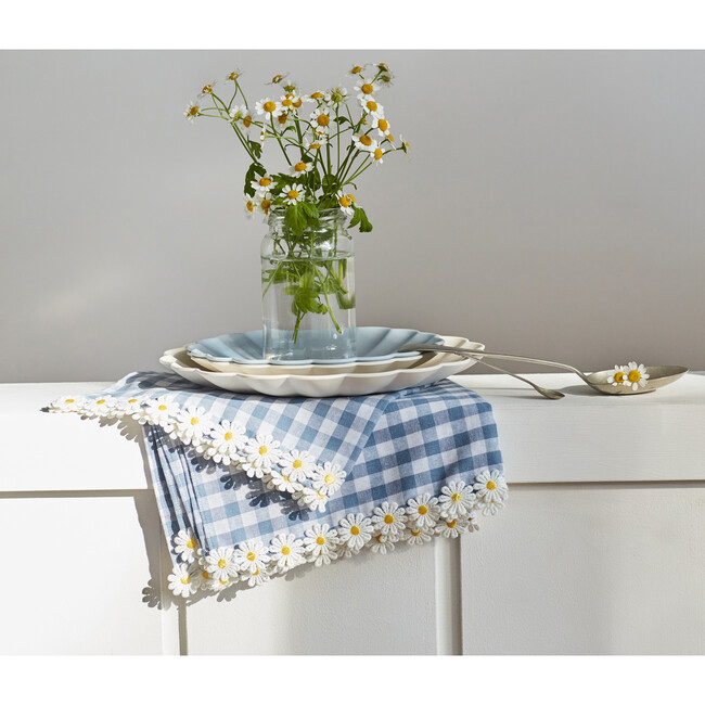 Daisy Gingham Cloth Napkins, Blue