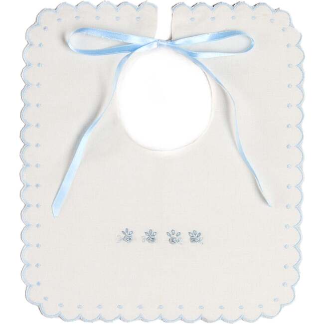 Whale Hand Embroidered Scallop Edge Square Bib, Blue