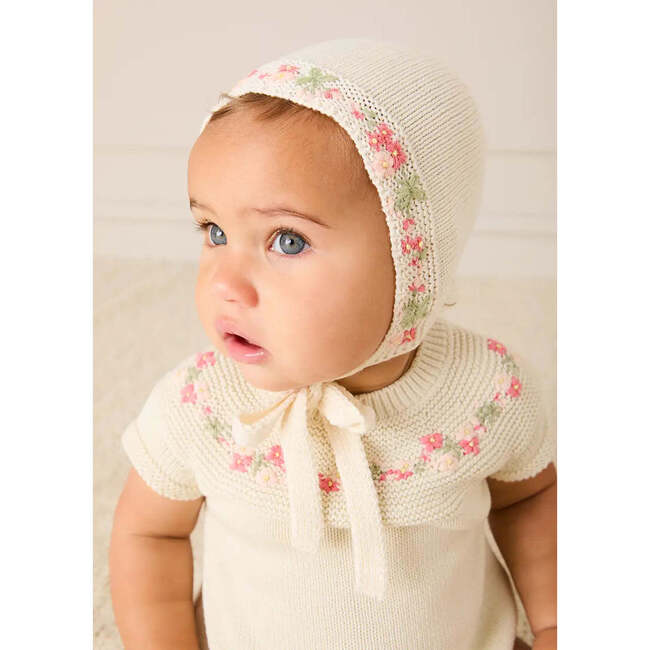Wildflower Embroidered Bonnet, Cream