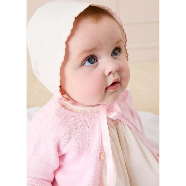 Scallop Edge Embroidered Bonnet, Pink