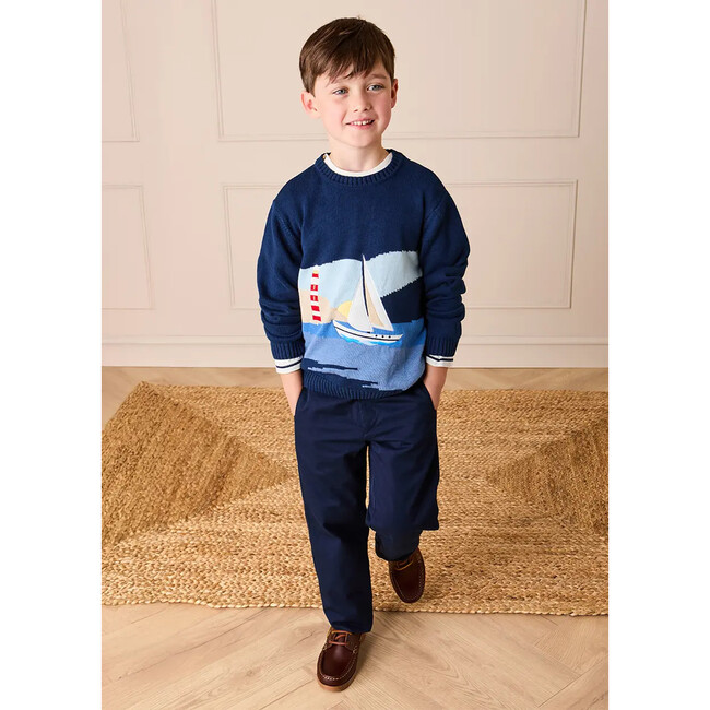 Seaside Postcard Knitted Jumper, Navy