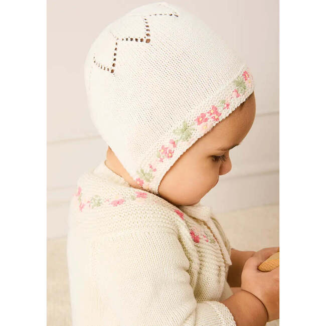 Wildflower Embroidered Bonnet, Cream - Hats - 3